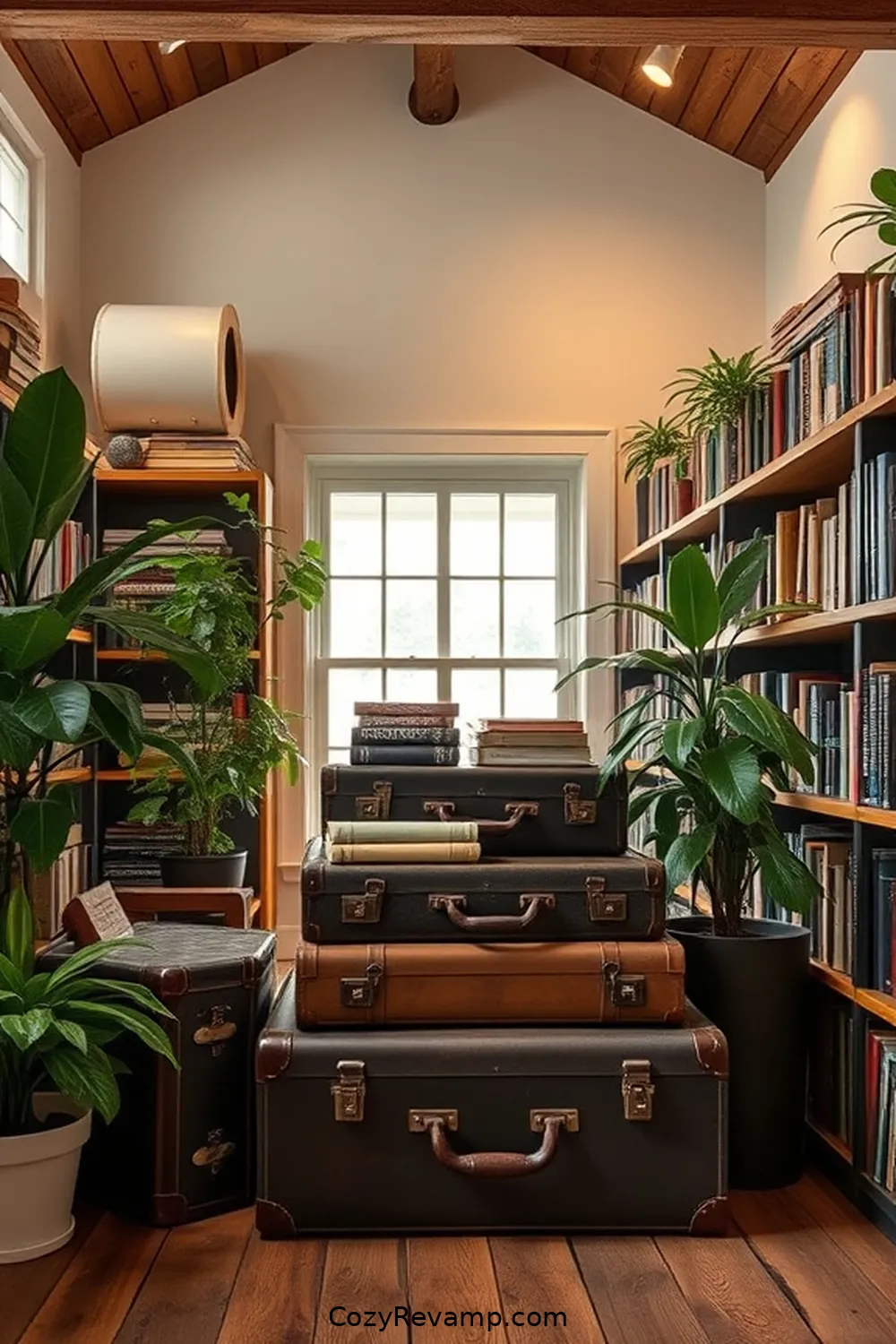 Vintage Suitcase Book Storage for 24 Inspiring Ideas for a Modern Farmhouse Library With Reclaimed Materials