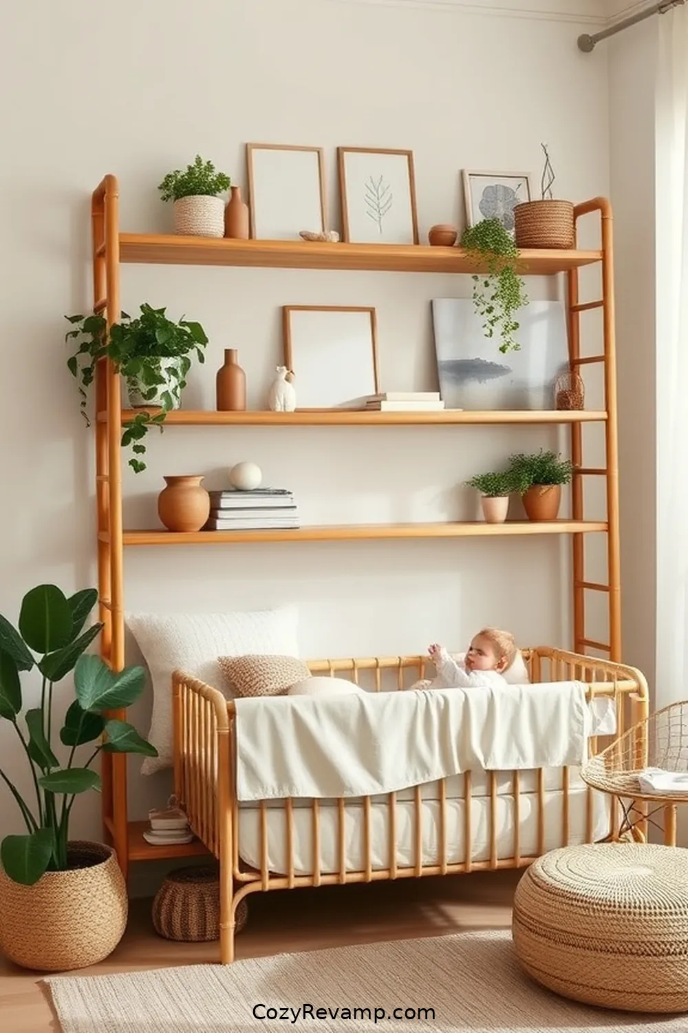 24 Key Elements for a Minimalist Nursery Using Bamboo Material 6 Add Bamboo Shelving Units for 24 Key Elements for a Minimalist Nursery Using Bamboo Material