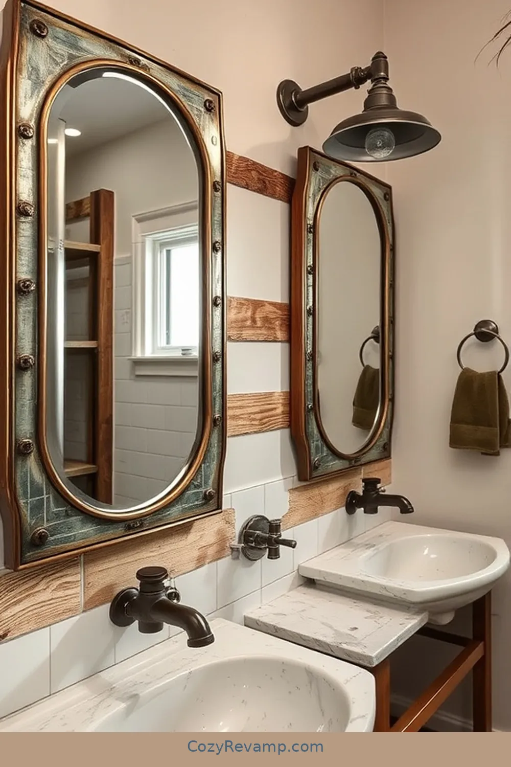 Antique Mirrors for 24 Key Elements of Industrial Bathrooms With Reclaimed Materials