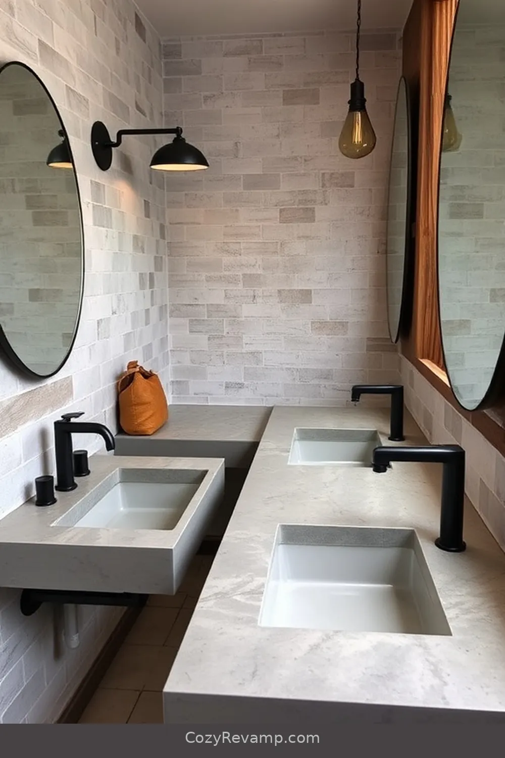 Concrete Countertops for 24 Key Elements of Industrial Bathrooms With Reclaimed Materials