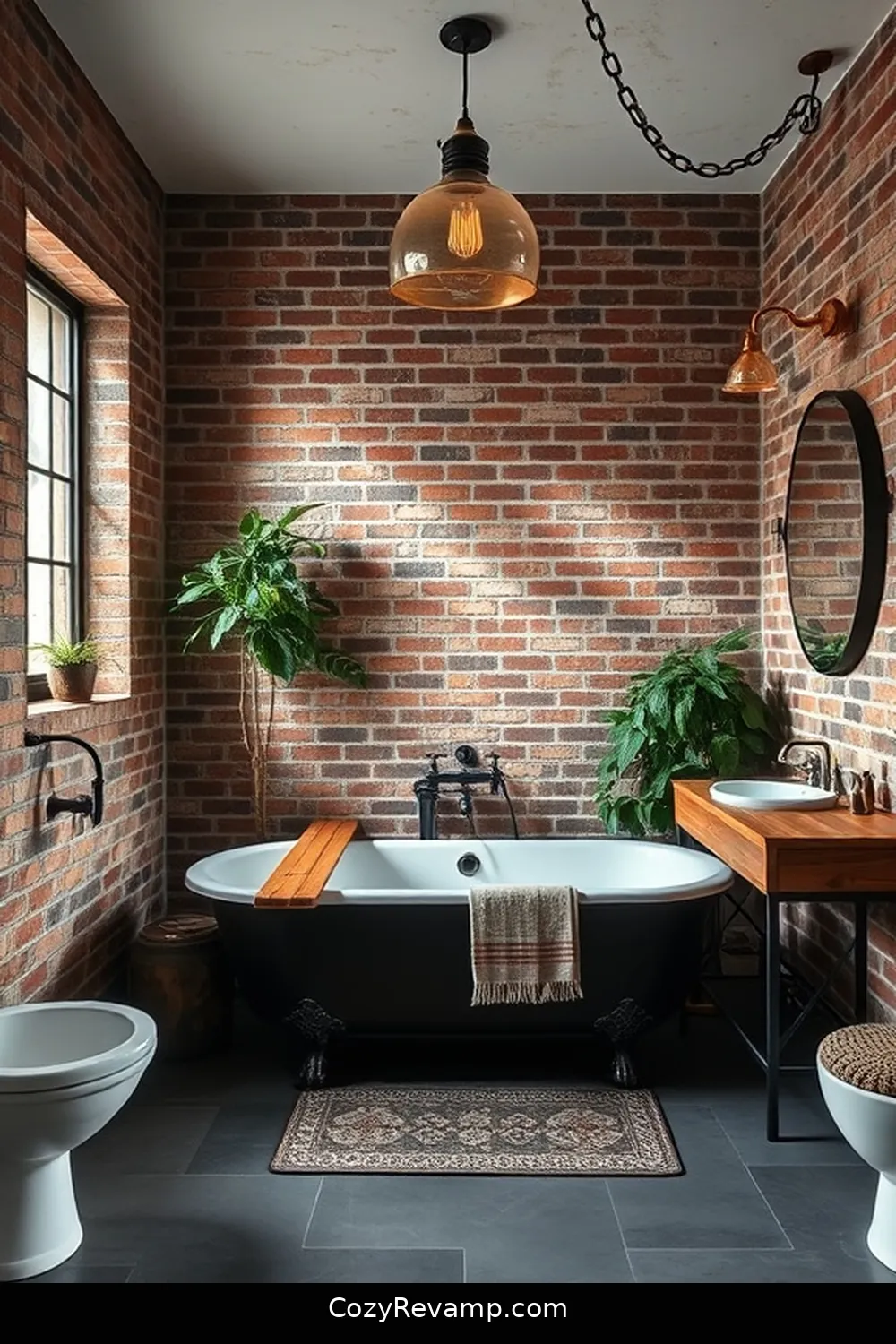Exposed Brick Walls for 24 Key Elements of Industrial Bathrooms With Reclaimed Materials