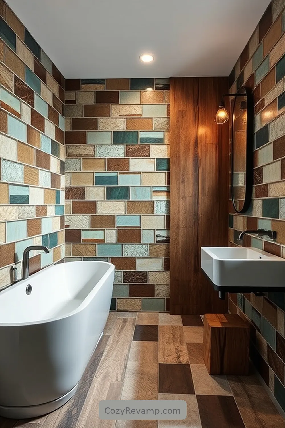 Recycled Glass Tiles for 24 Key Elements of Industrial Bathrooms With Reclaimed Materials