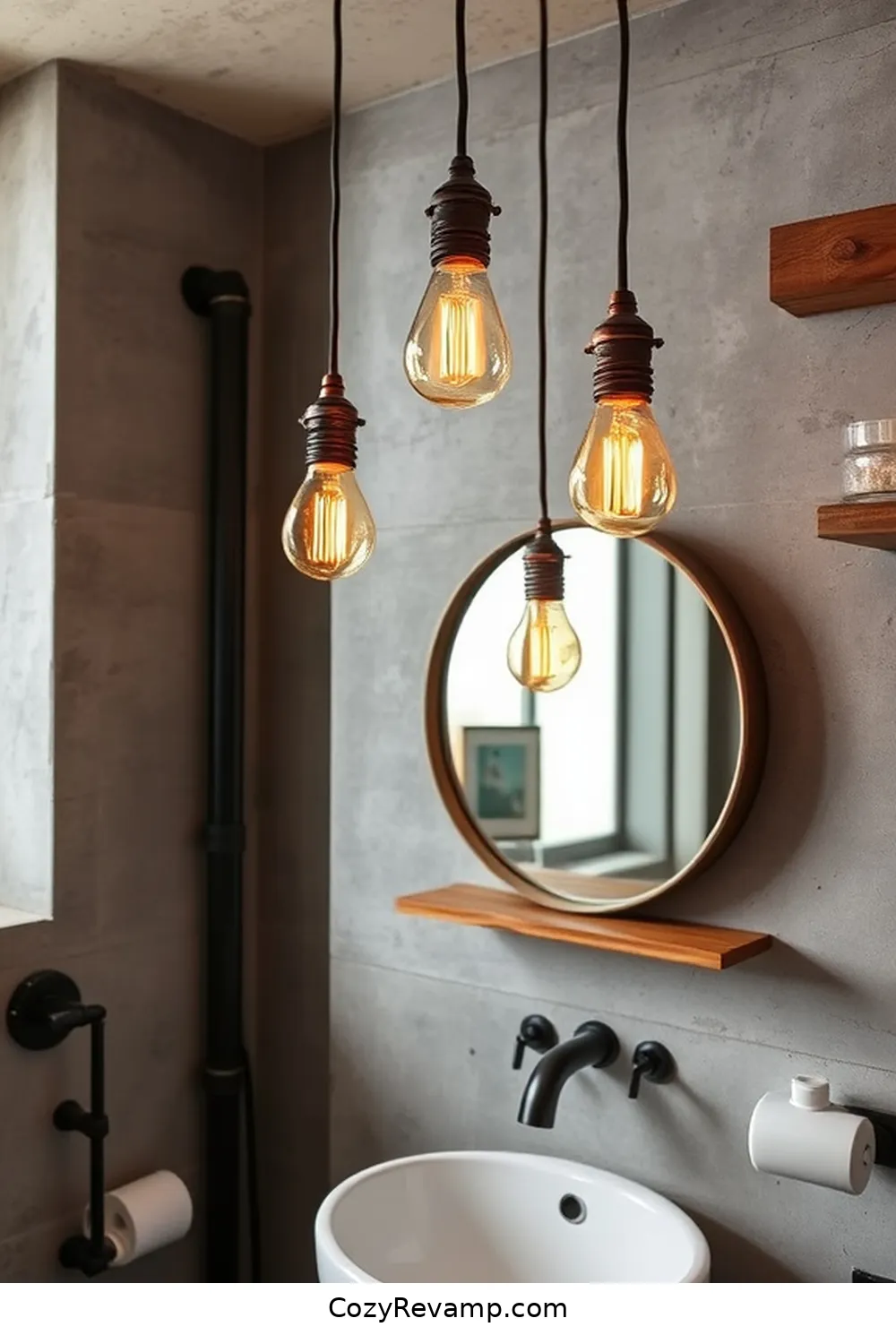Repurposed Lighting Fixtures for 24 Key Elements of Industrial Bathrooms With Reclaimed Materials
