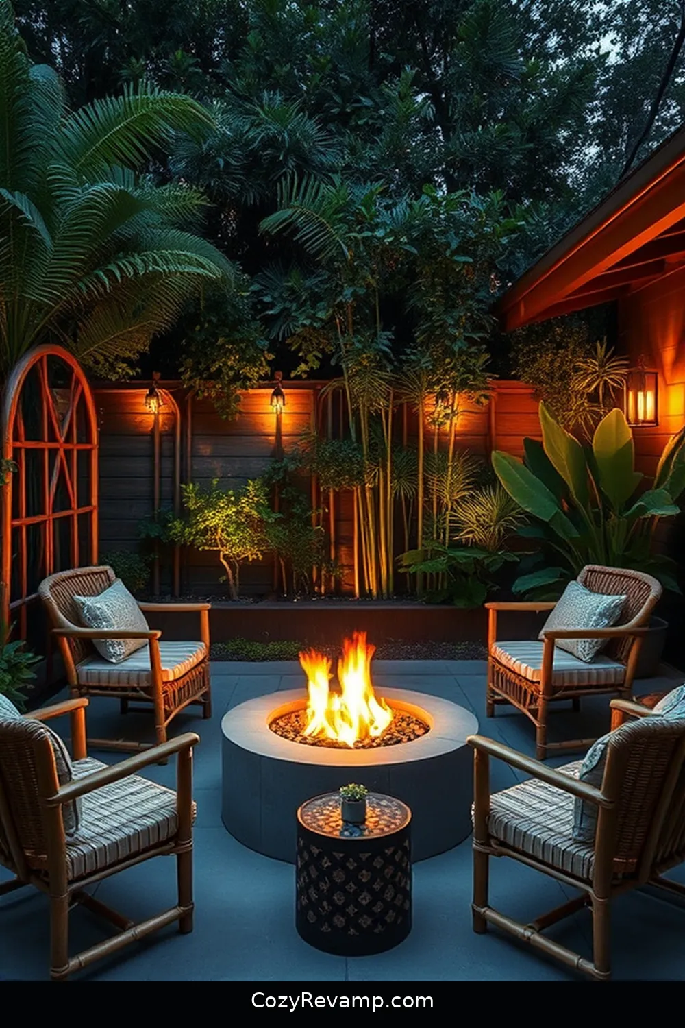 Bamboo Fire Pit Area for 24 Must-Have Features for an Industrial Outdoor Patio Using Bamboo Material