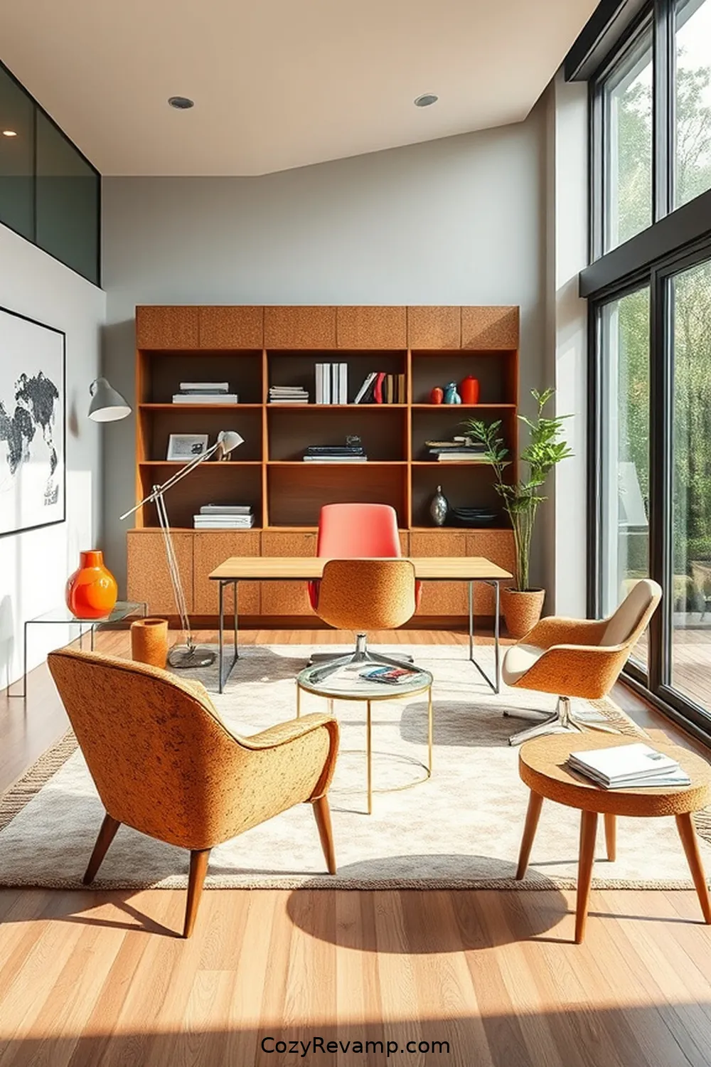 Combination of Cork and Glass Elements for 24 Stunning Mid-Century Modern Home Office Ideas With Cork Material