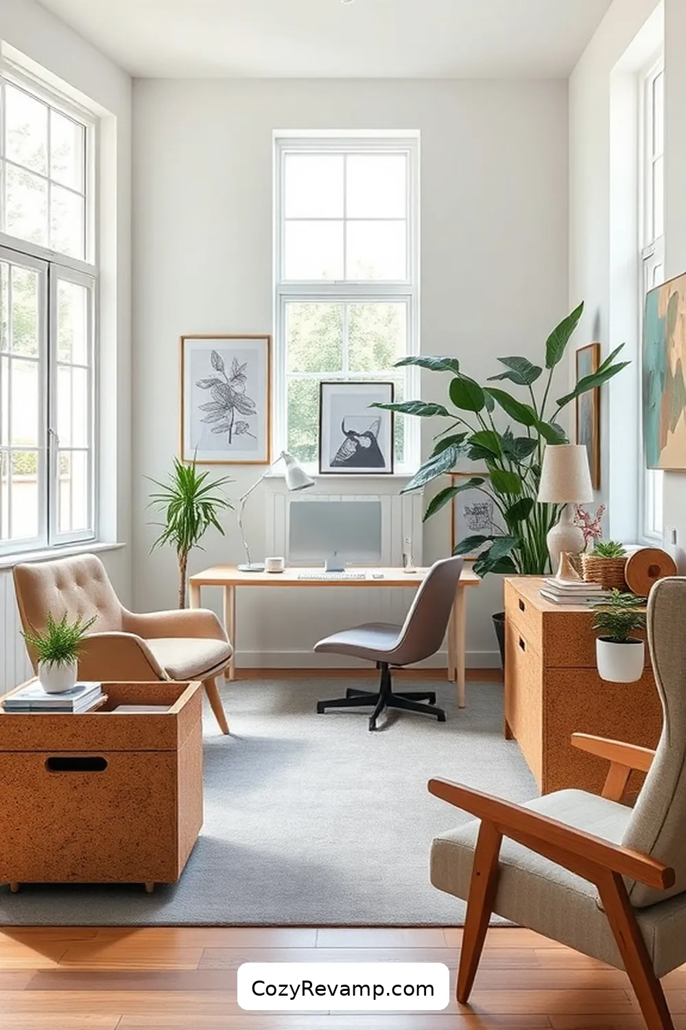 Cork Storage Boxes for a Clutter-Free Environment for 24 Stunning Mid-Century Modern Home Office Ideas With Cork Material