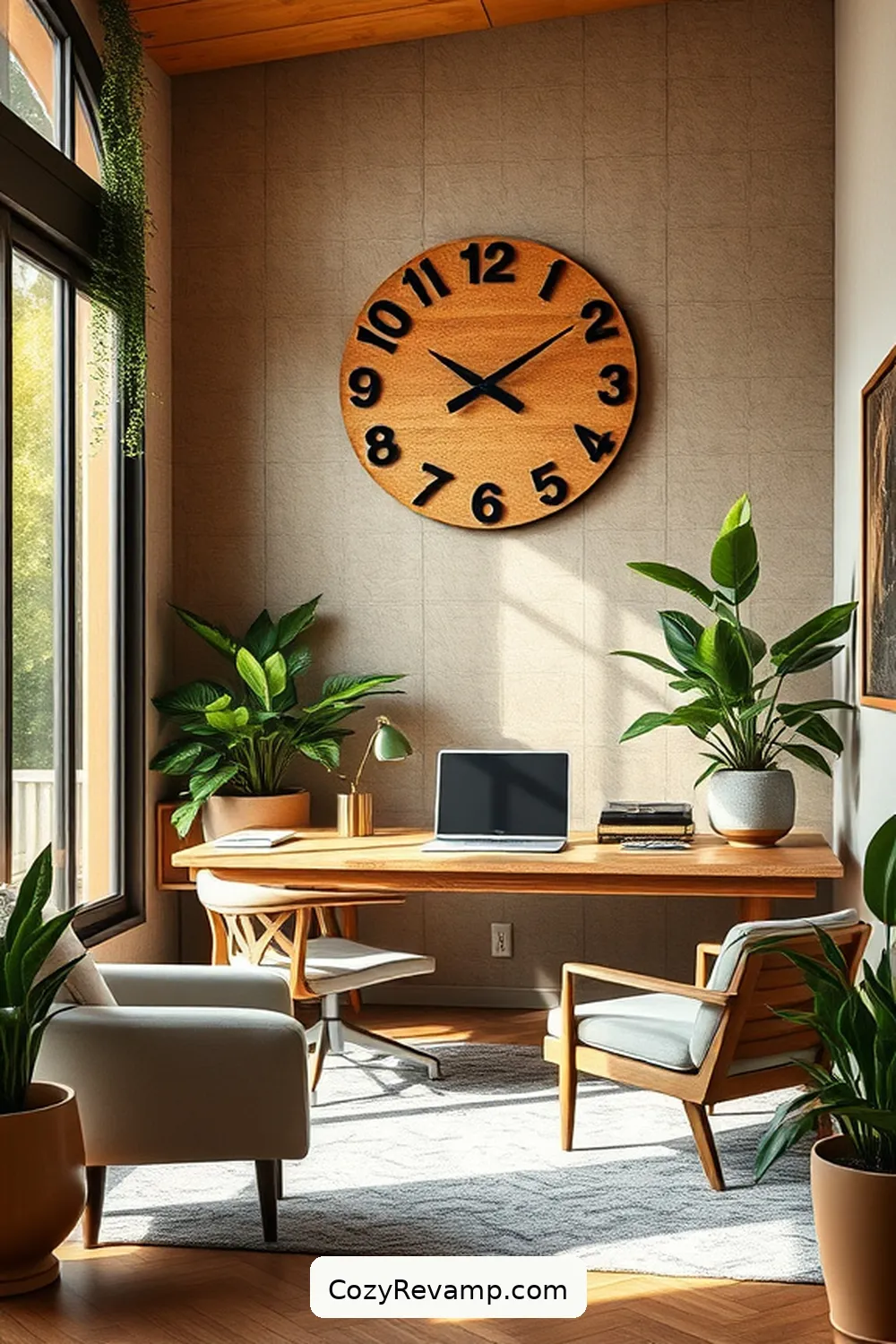 Cork Wall Clock as a Functional Decor Piece for 24 Stunning Mid-Century Modern Home Office Ideas With Cork Material
