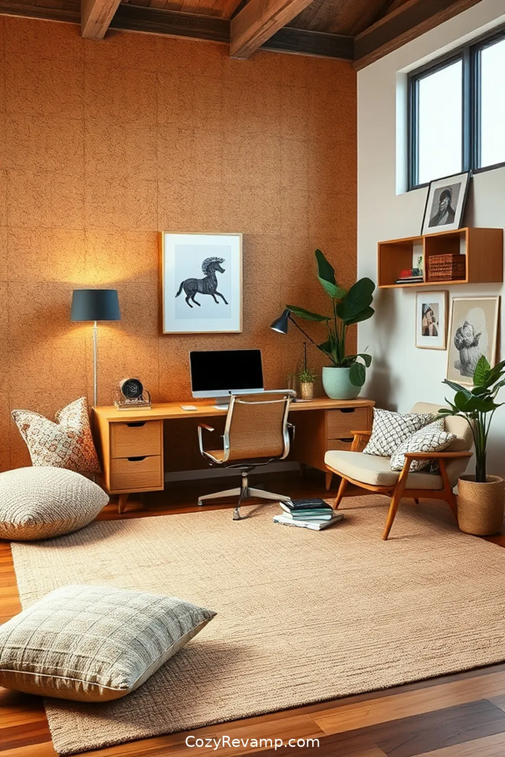 Layered Cork Textiles for Softness for 24 Stunning Mid-Century Modern Home Office Ideas With Cork Material