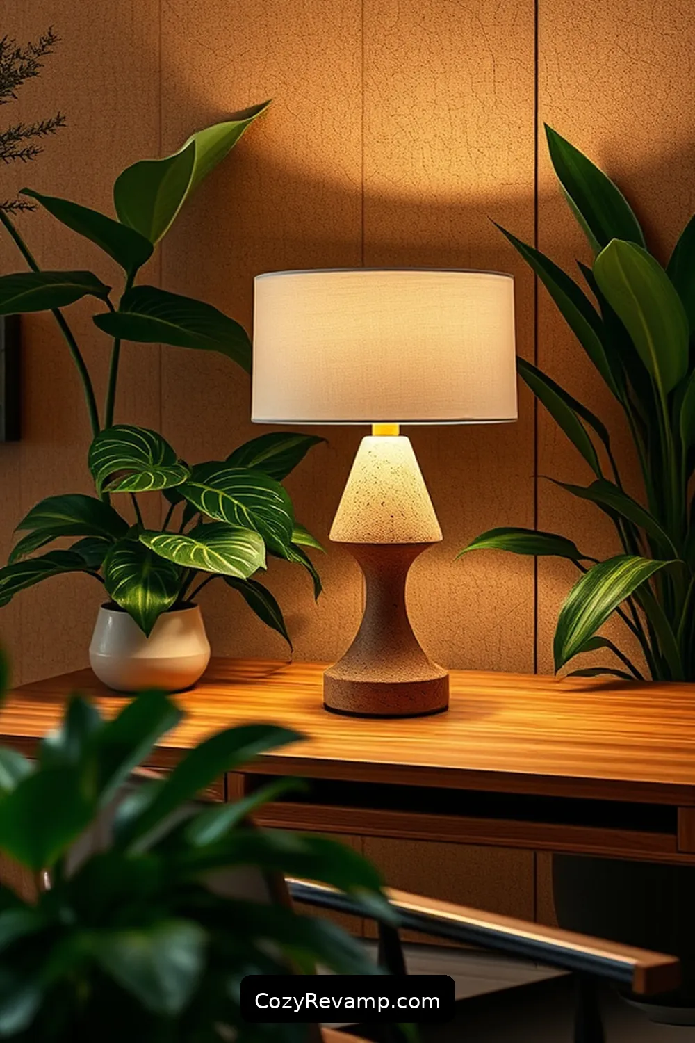 Mid-Century Modern Cork Table Lamp for 24 Stunning Mid-Century Modern Home Office Ideas With Cork Material