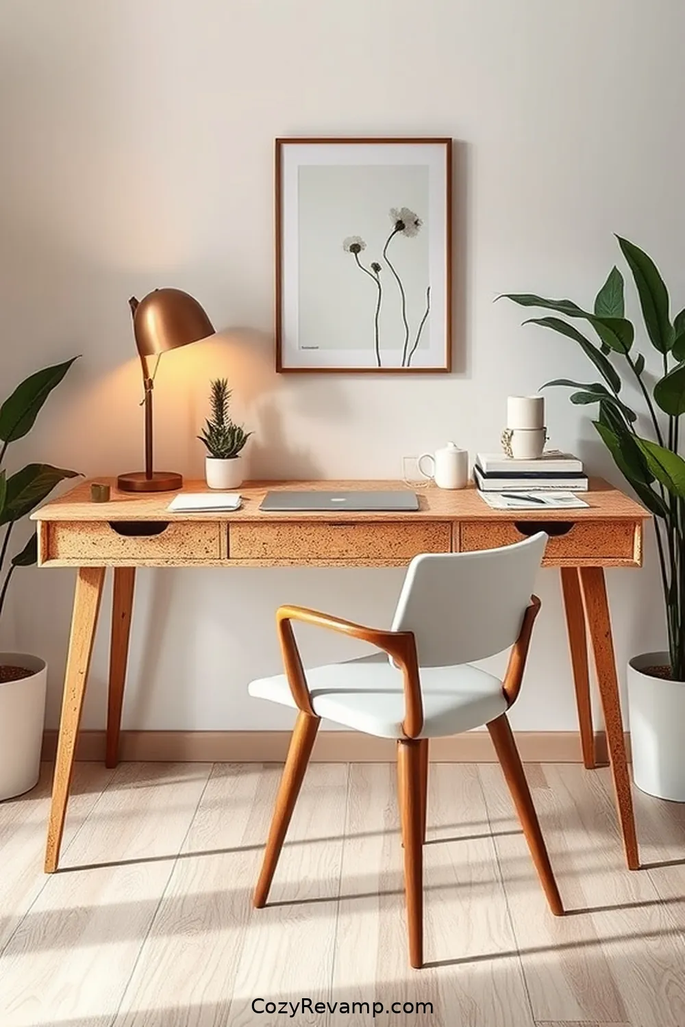 Stylish Cork Desk With Sleek Lines for 24 Stunning Mid-Century Modern Home Office Ideas With Cork Material