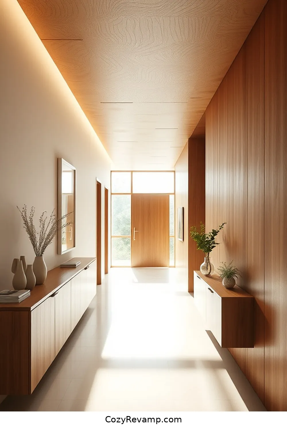 24 Stunning Minimalist Hallway Design Ideas Using Recycled Wood Material 17 Textured Wood Ceiling for Added Character for 24 Stunning Minimalist Hallway Design Ideas Using Recycled Wood Material