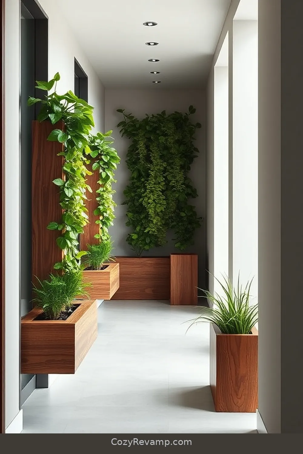 24 Stunning Minimalist Hallway Design Ideas Using Recycled Wood Material 6 Vertical Garden With Recycled Wood Planters for 24 Stunning Minimalist Hallway Design Ideas Using Recycled Wood Material