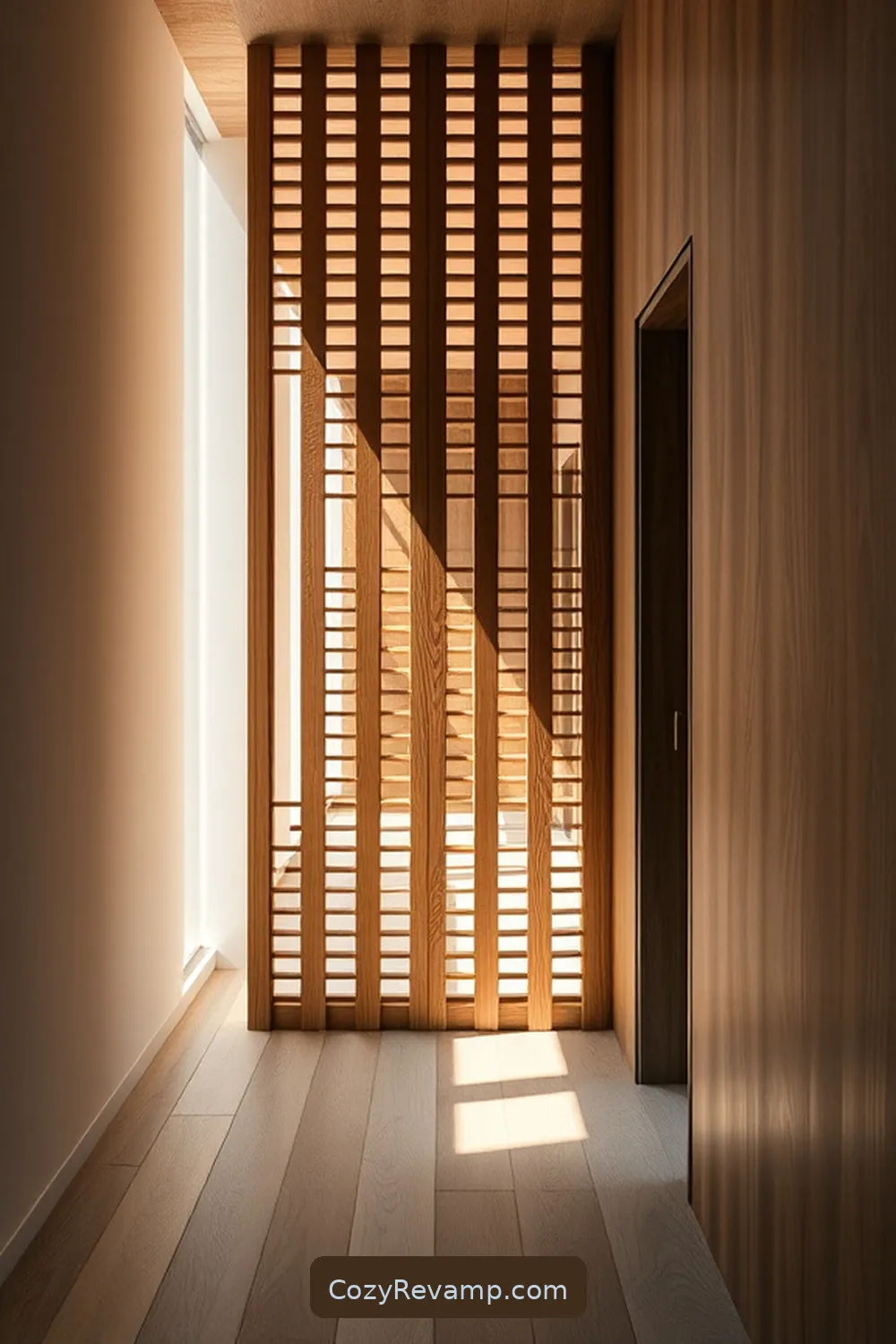 24 Stunning Minimalist Hallway Design Ideas Using Recycled Wood Material 12 Wooden Slat Partition for Privacy for 24 Stunning Minimalist Hallway Design Ideas Using Recycled Wood Material