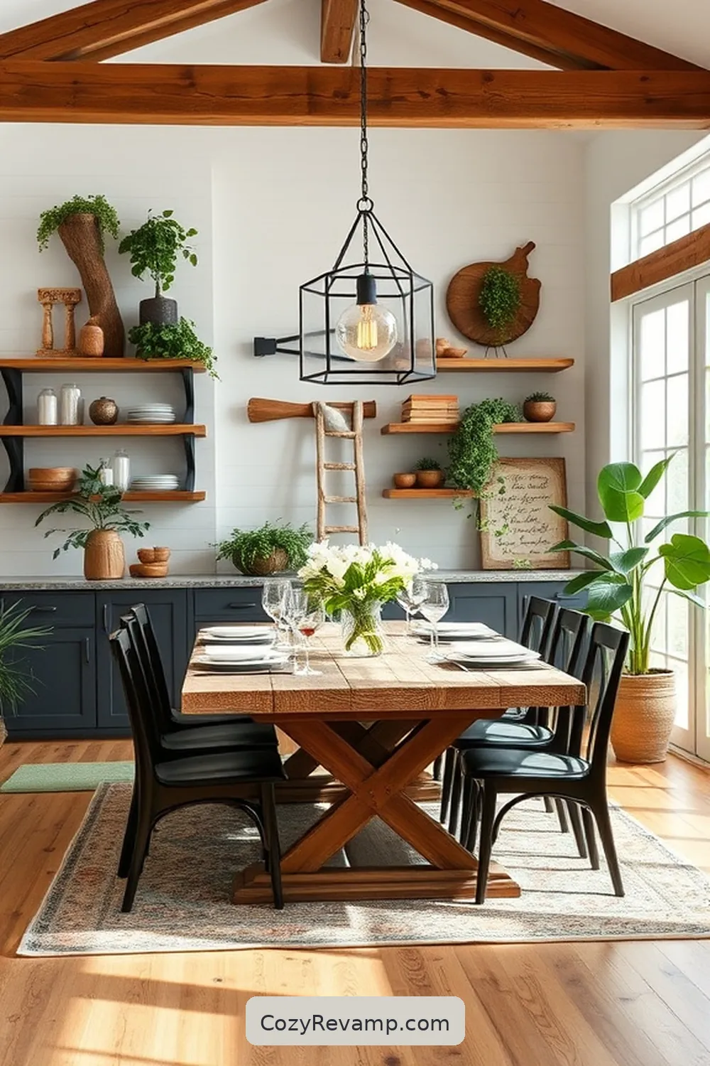 Farmhouse Dining Room With Open Shelving for 24 Stunning Modern Farmhouse Dining Room Ideas With Recycled Wood Material
