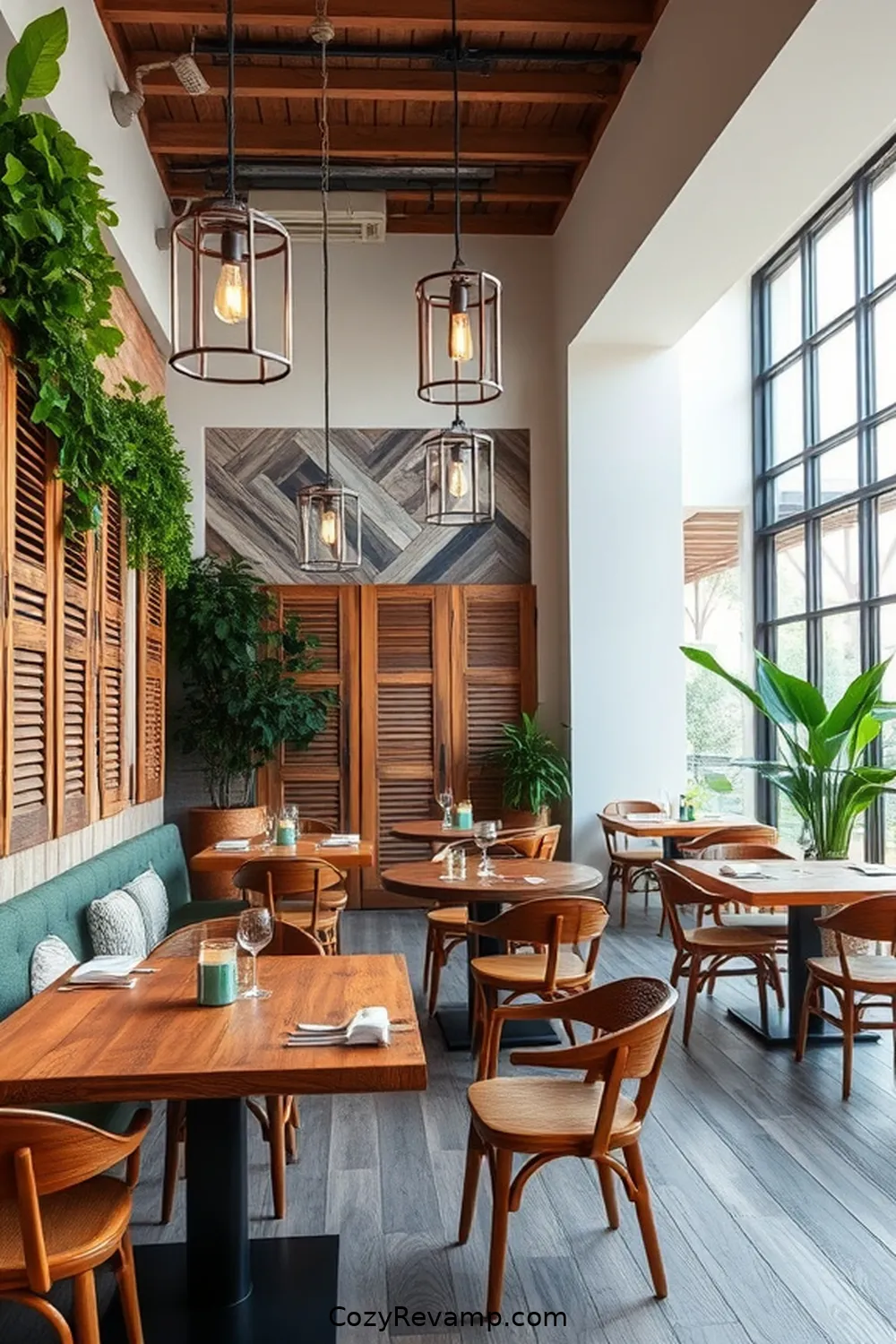 Open Concept Dining Area With Wooden Shutters for 24 Stunning Modern Farmhouse Dining Room Ideas With Recycled Wood Material