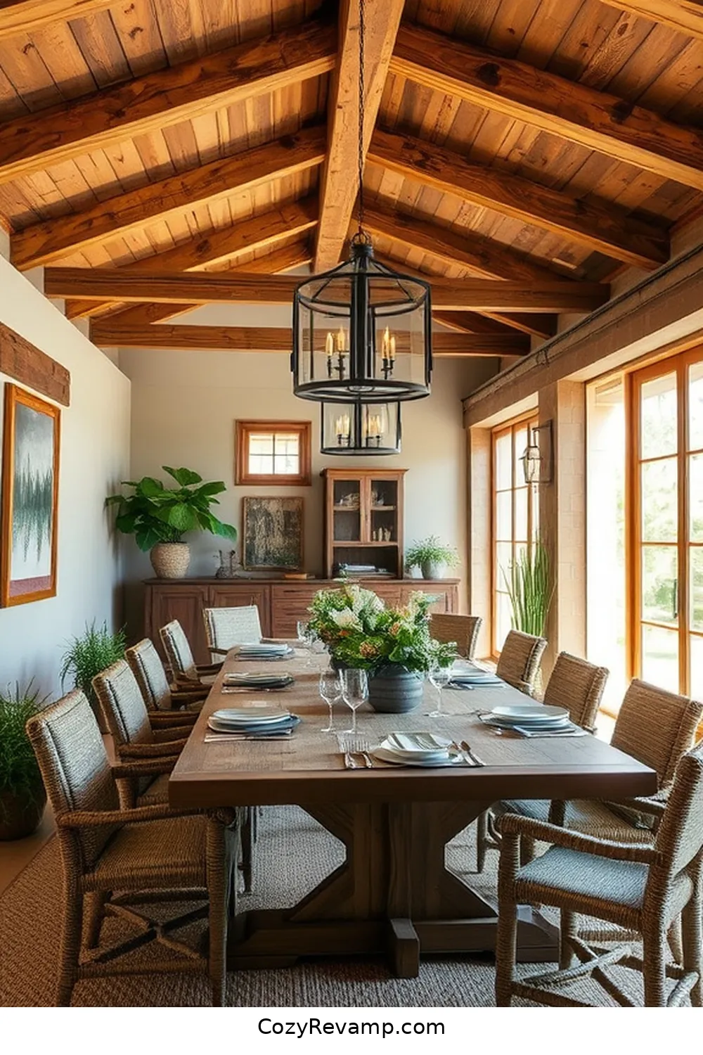 Outdoor-Inspired Dining Room With Natural Materials for 24 Stunning Modern Farmhouse Dining Room Ideas With Recycled Wood Material