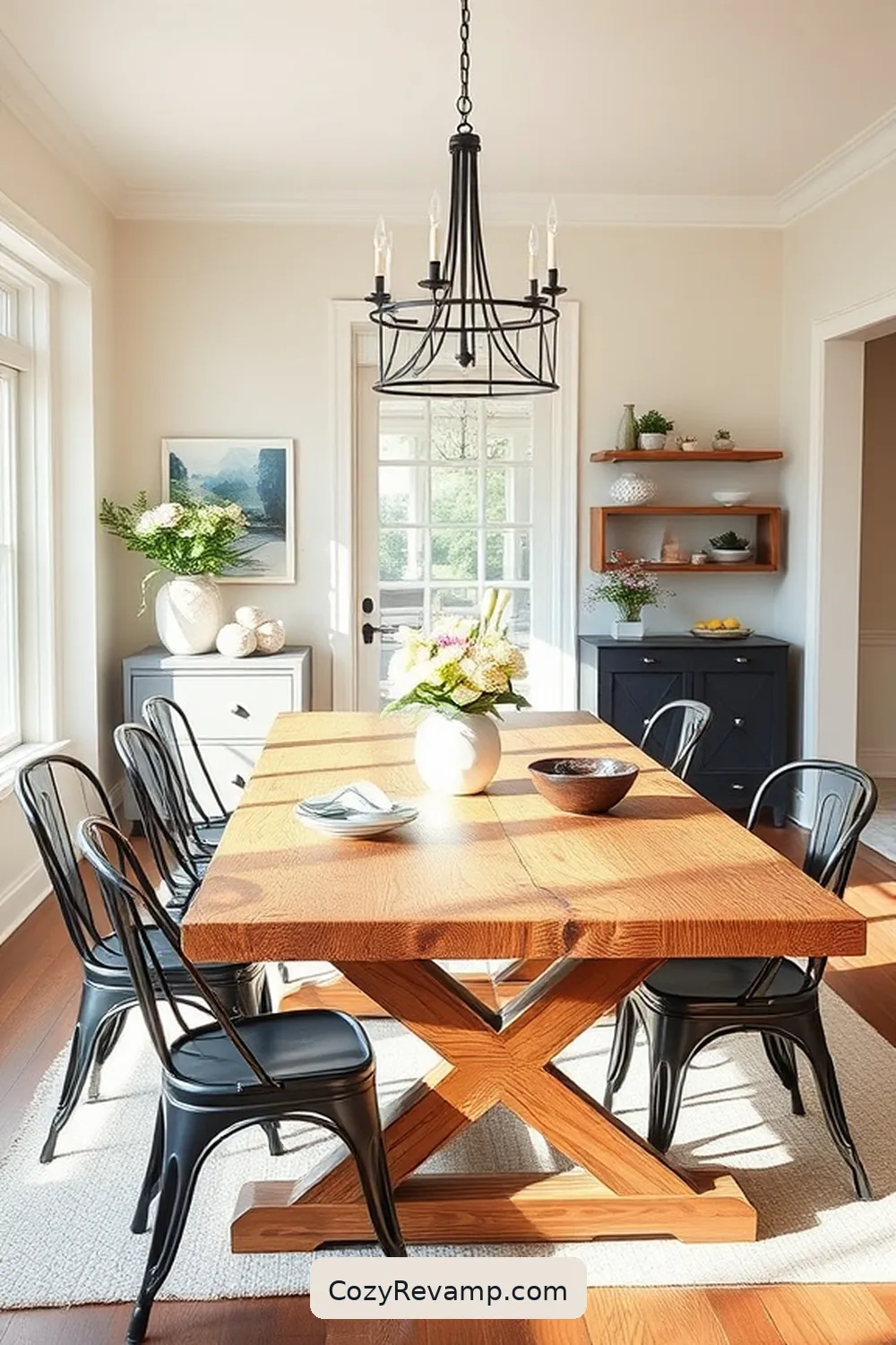 Reclaimed Wood Dining Table With Industrial Chairs for 24 Stunning Modern Farmhouse Dining Room Ideas With Recycled Wood Material