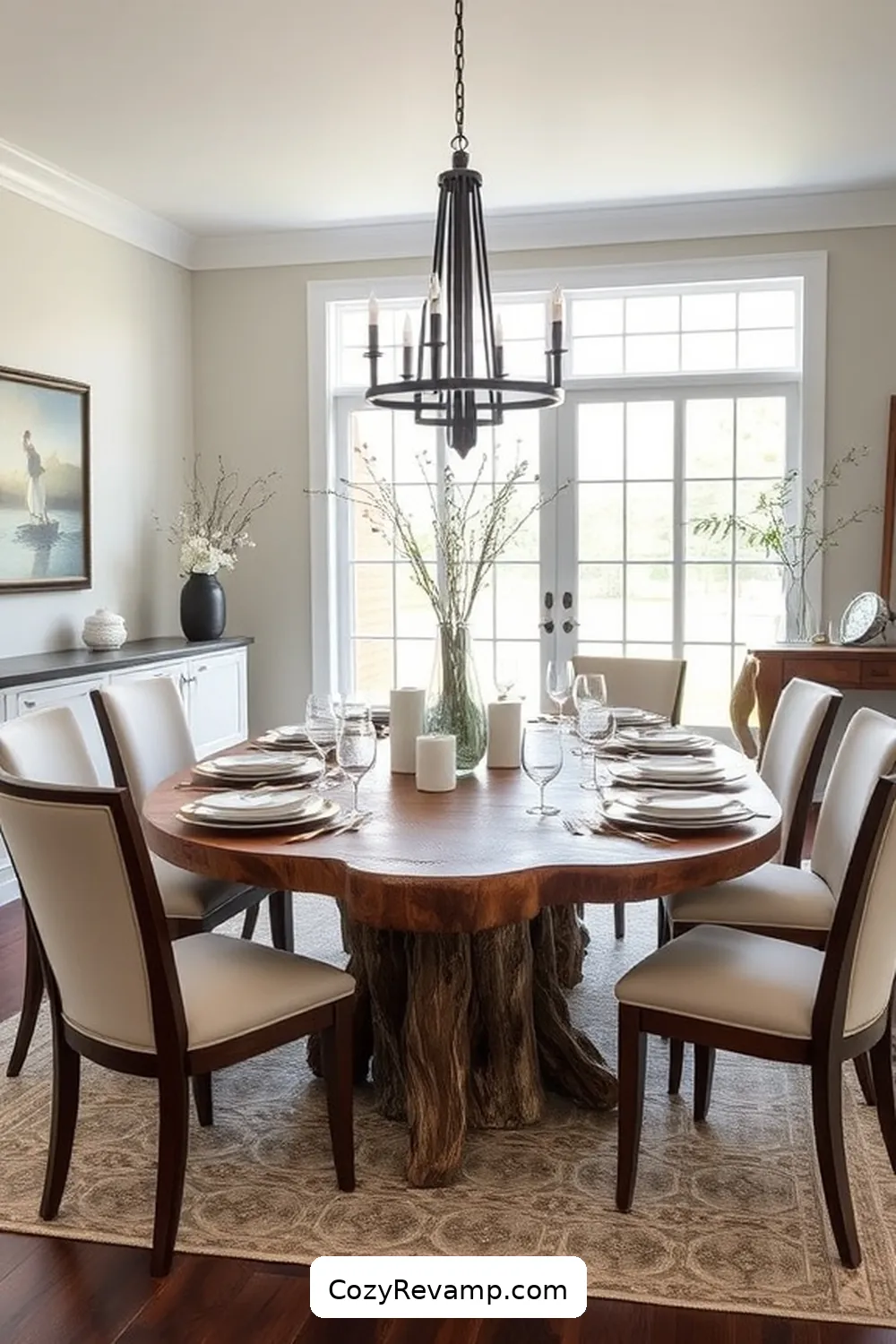 Unique Centerpiece With Repurposed Wood for 24 Stunning Modern Farmhouse Dining Room Ideas With Recycled Wood Material