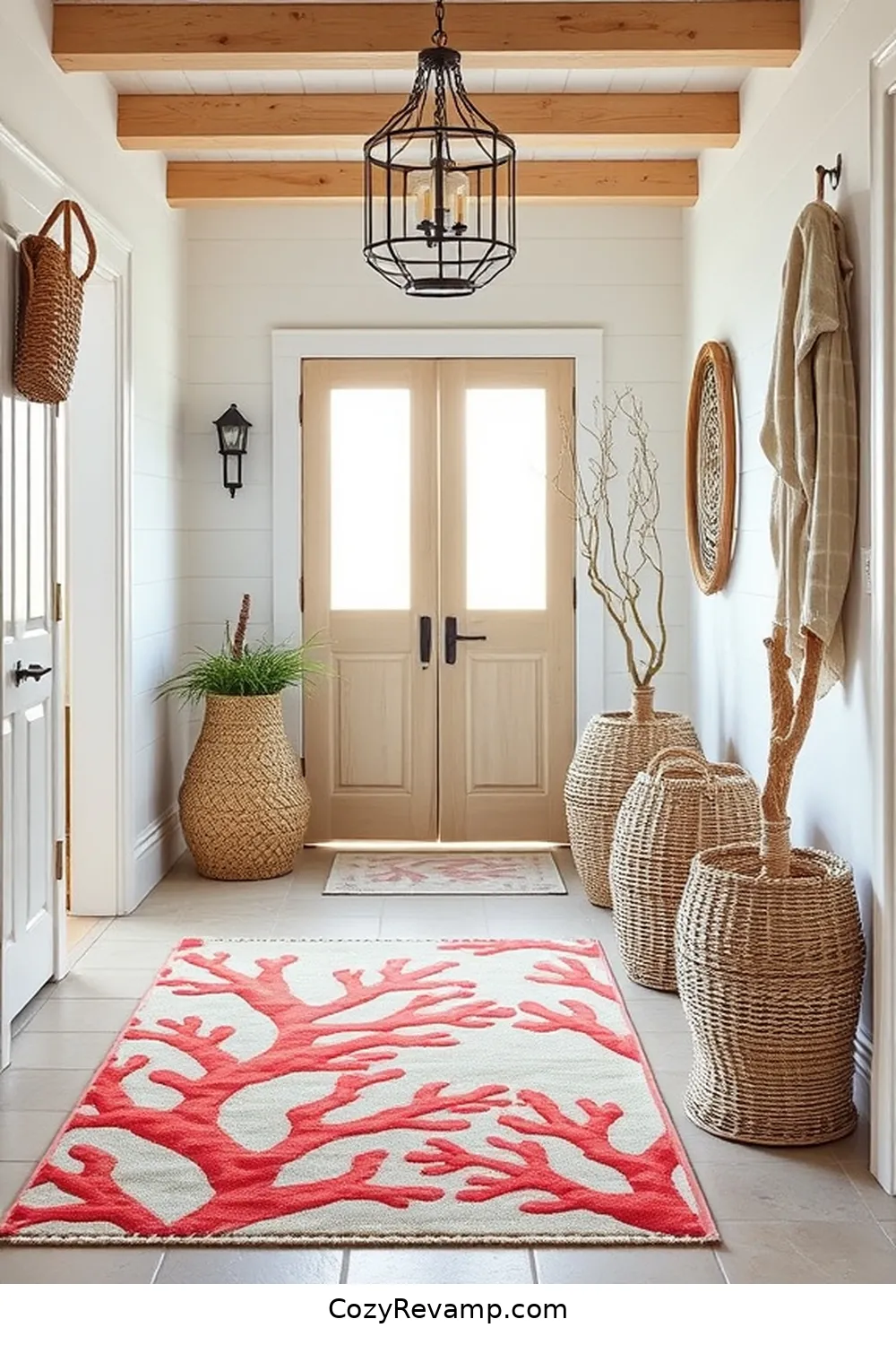 Coral-Inspired Decor for a Nautical Twist for 24 Ways to Create a Coastal Entryway Using Natural Fibers
