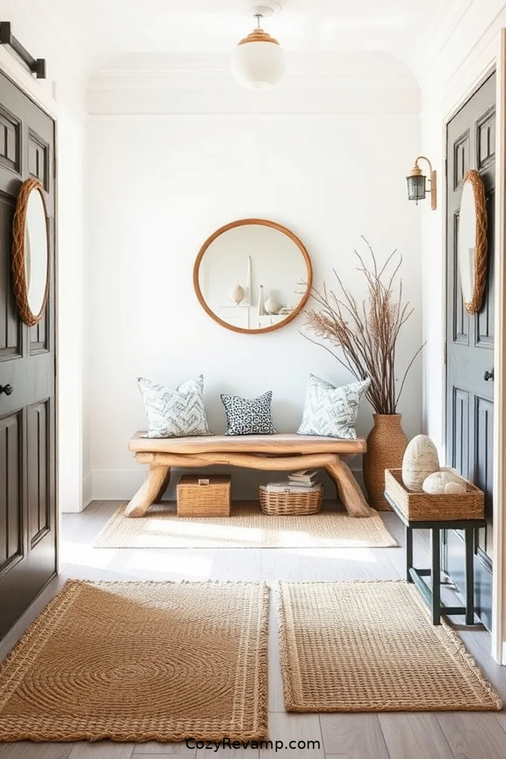 Driftwood Accents for Rustic Appeal for 24 Ways to Create a Coastal Entryway Using Natural Fibers