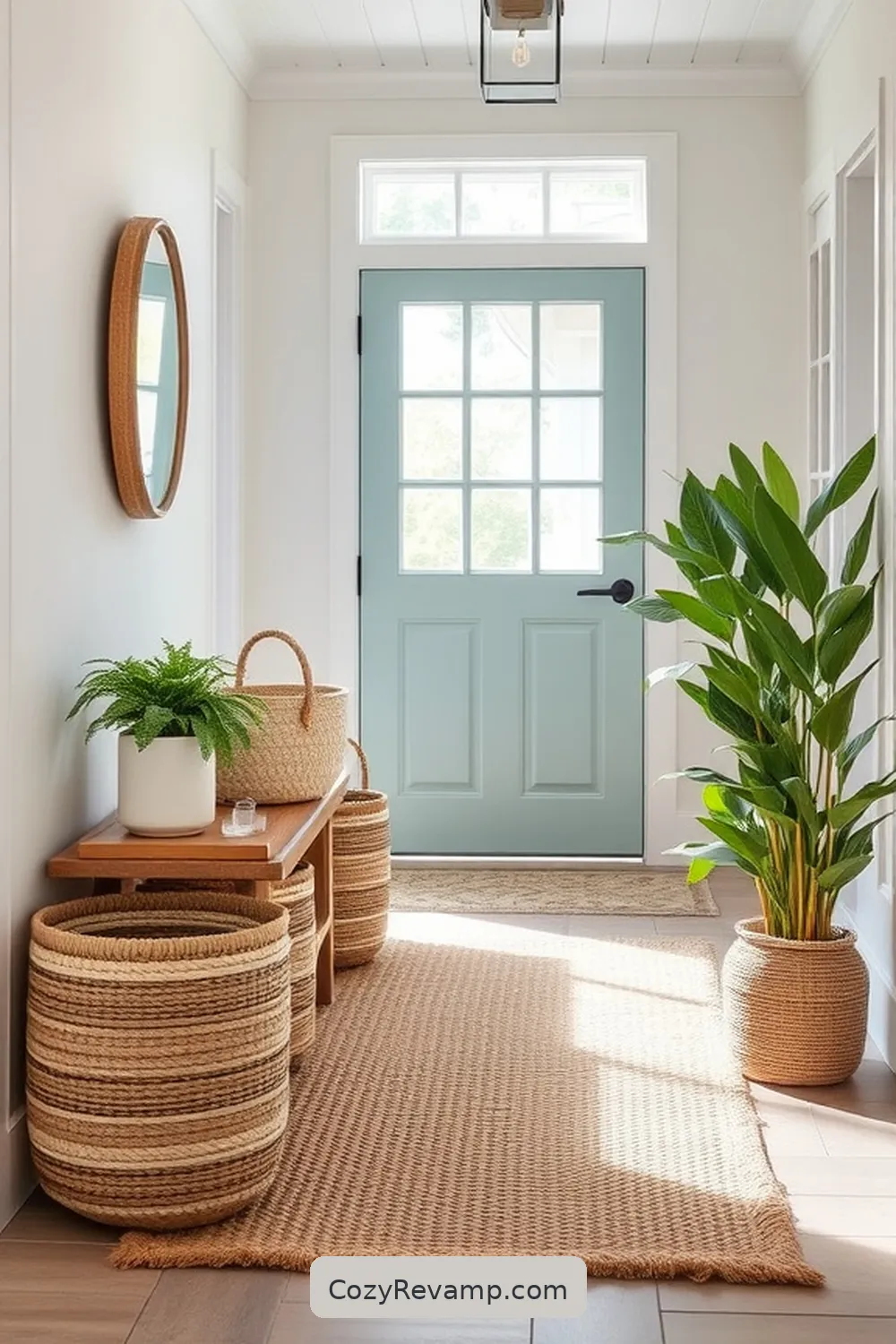 Hemp Storage Solutions for Organization for 24 Ways to Create a Coastal Entryway Using Natural Fibers