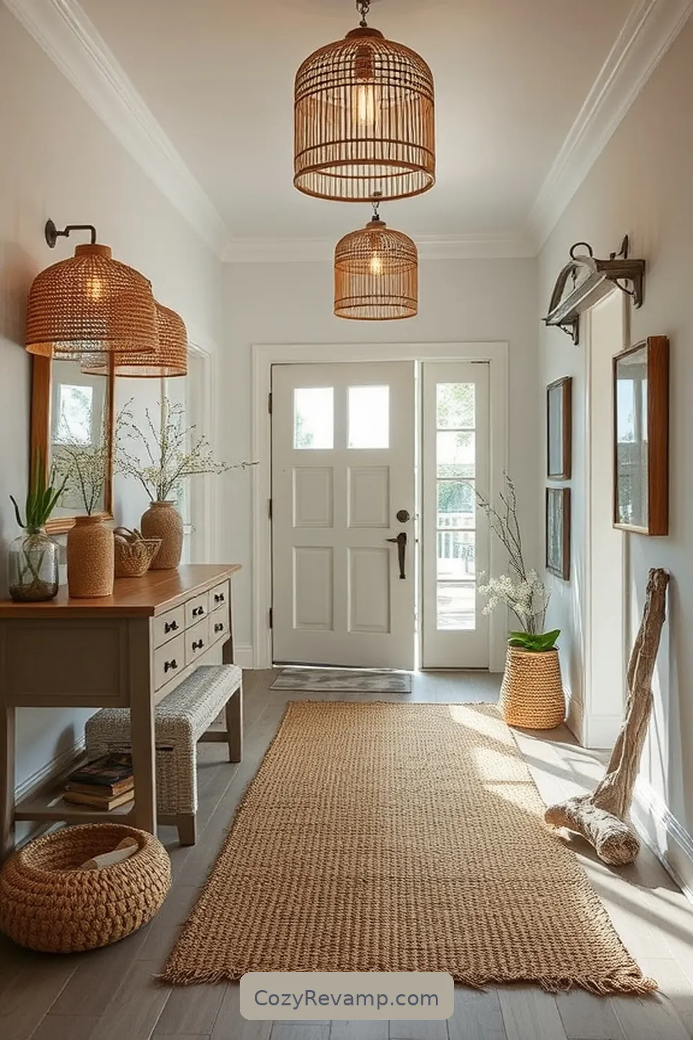 Natural Fiber Lighting Fixtures for Ambiance for 24 Ways to Create a Coastal Entryway Using Natural Fibers