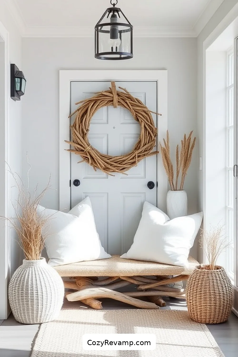 Organic Cotton Pillows for Comfort for 24 Ways to Create a Coastal Entryway Using Natural Fibers