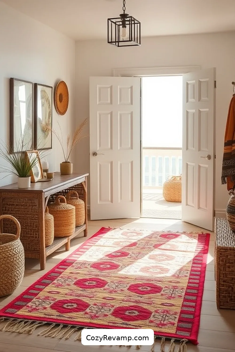 Recycled Fabric Rugs for Sustainability for 24 Ways to Create a Coastal Entryway Using Natural Fibers