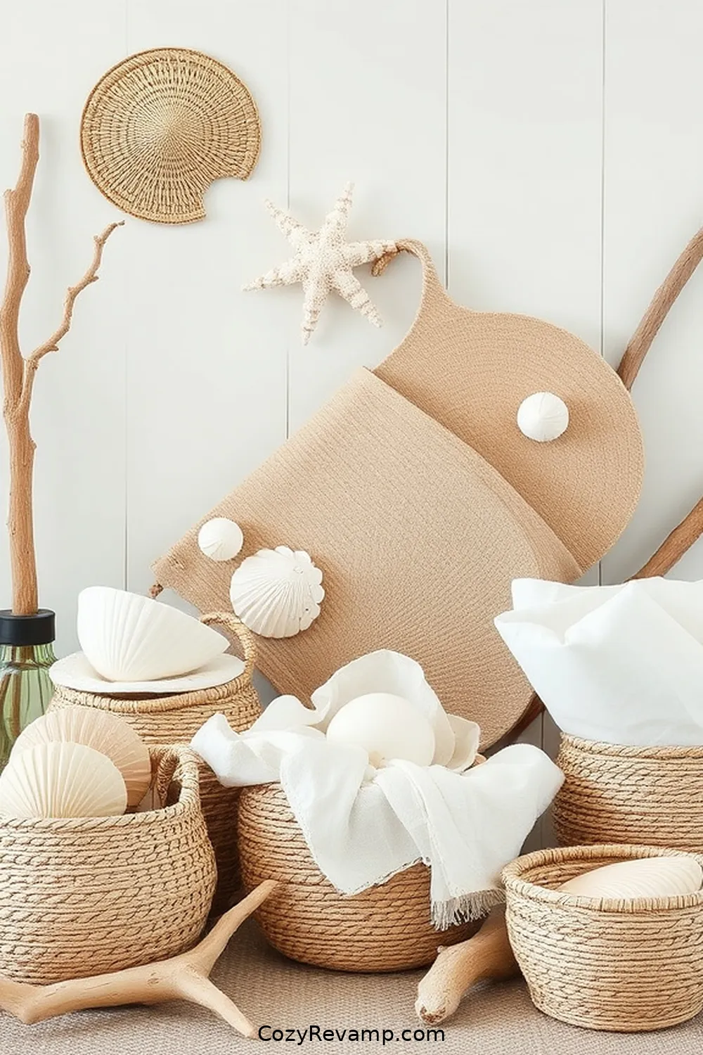 Shell-Inspired Decor to Enhance the Theme for 24 Ways to Create a Coastal Entryway Using Natural Fibers