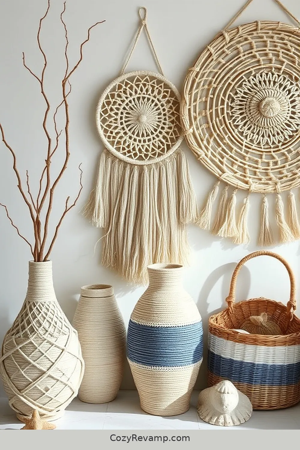 Twine-Wrapped Accessories for Coastal Flair for 24 Ways to Create a Coastal Entryway Using Natural Fibers