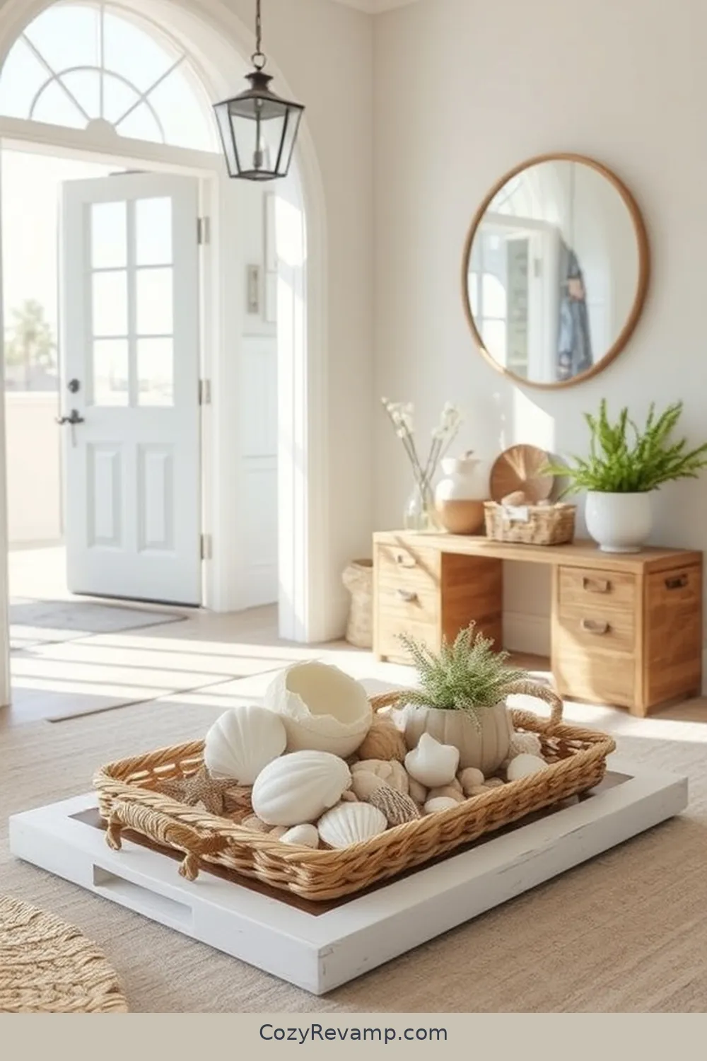 Woven Trays for Entryway Organization for 24 Ways to Create a Coastal Entryway Using Natural Fibers