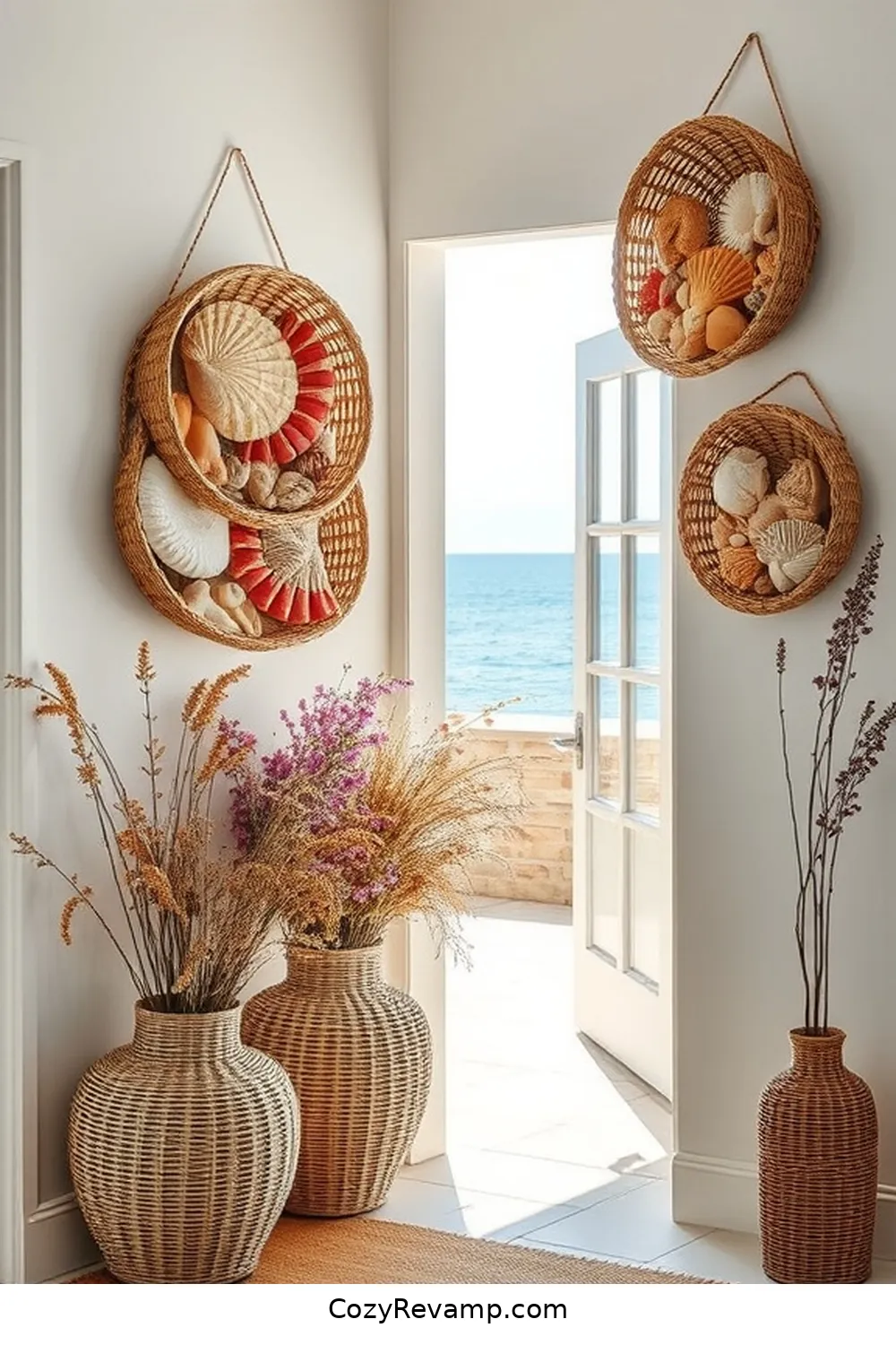 Woven Wall Baskets for Artful Display for 24 Ways to Create a Coastal Entryway Using Natural Fibers
