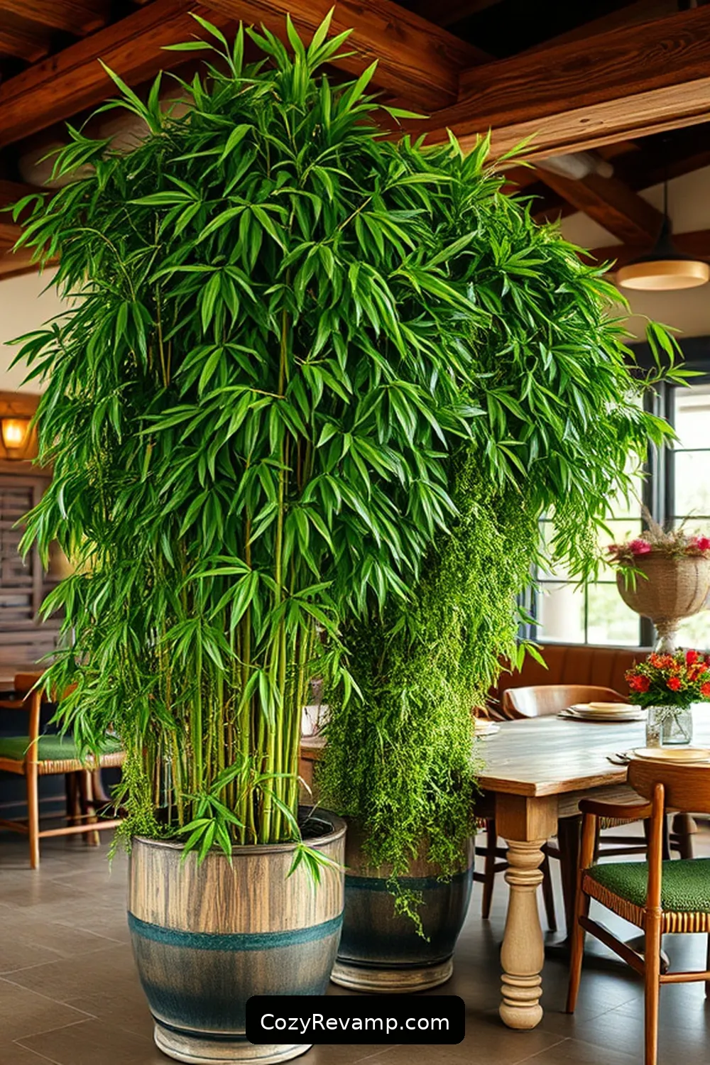 Add Bamboo Planters for 24 Ways to Create a Rustic Dining Room With Bamboo Material