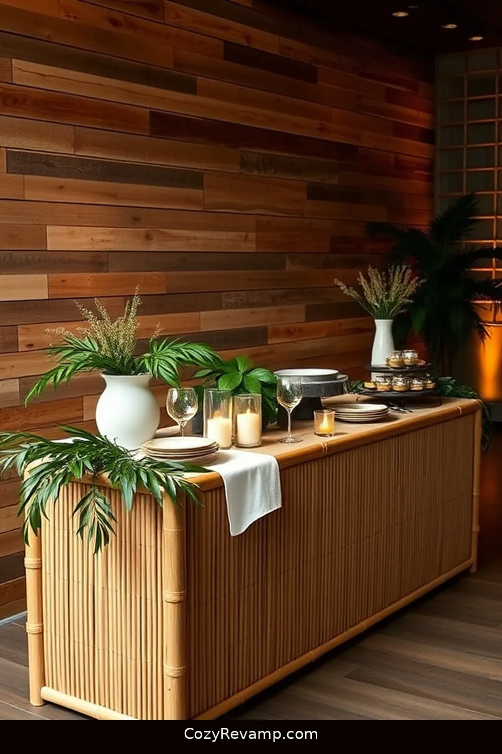 Create a Bamboo Buffet Table for 24 Ways to Create a Rustic Dining Room With Bamboo Material