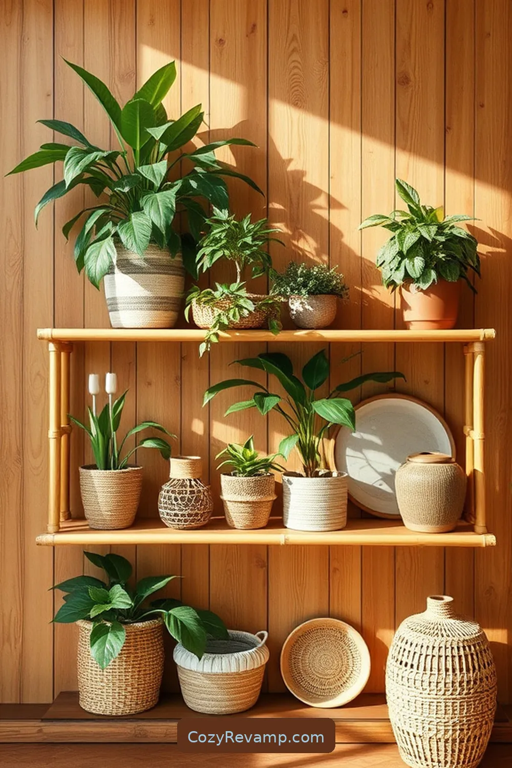 Bamboo Shelves for Displaying Decor for 24 Ways to Create a Rustic Entryway With Natural Fibers