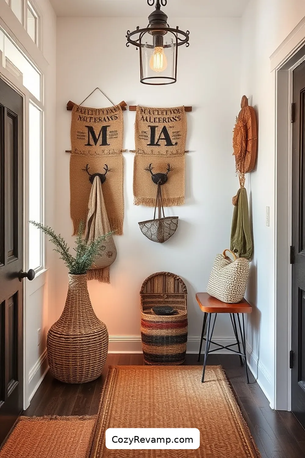 Burlap Wall Hangings for Rustic Charm for 24 Ways to Create a Rustic Entryway With Natural Fibers