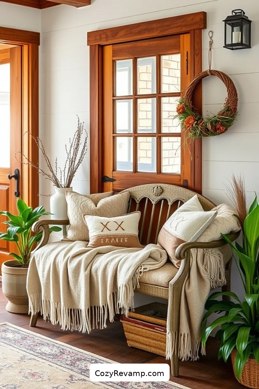 Cotton Throws for Added Comfort for 24 Ways to Create a Rustic Entryway With Natural Fibers