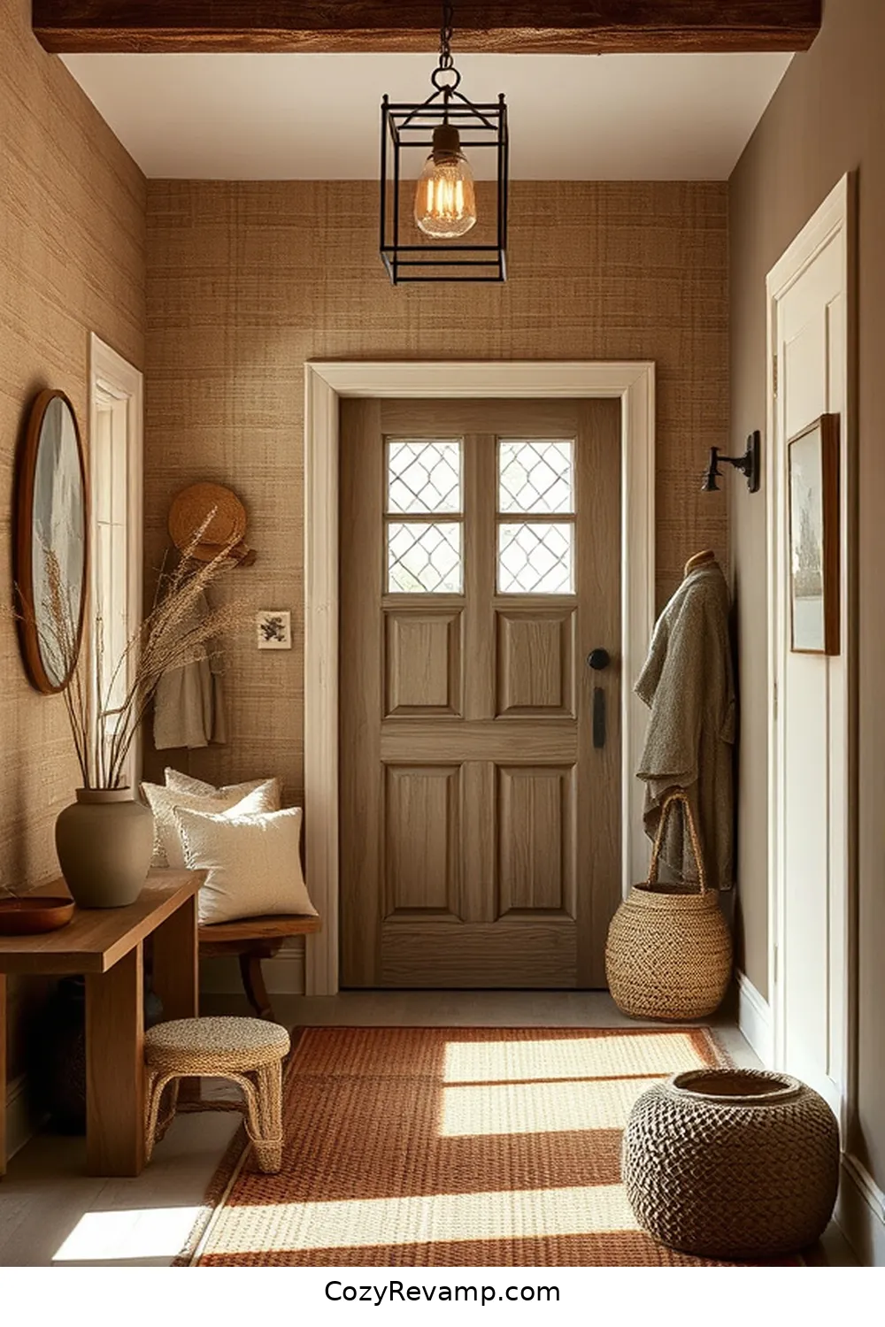 Fabric Wall Panels for Sound Absorption for 24 Ways to Create a Rustic Entryway With Natural Fibers