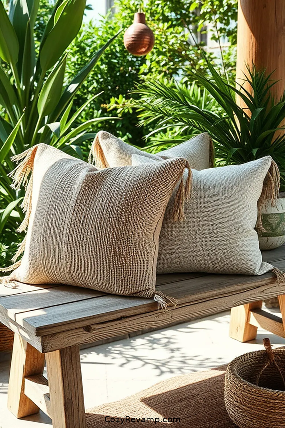 Hemp Fiber Pillows for a Warm Touch for 24 Ways to Create a Rustic Entryway With Natural Fibers