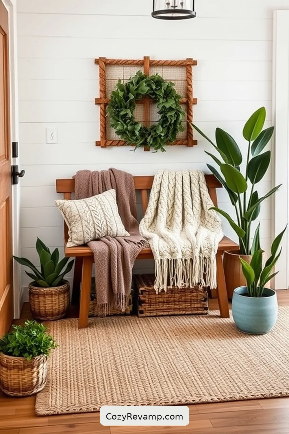Knitted Throws for Cozy Appeal for 24 Ways to Create a Rustic Entryway With Natural Fibers