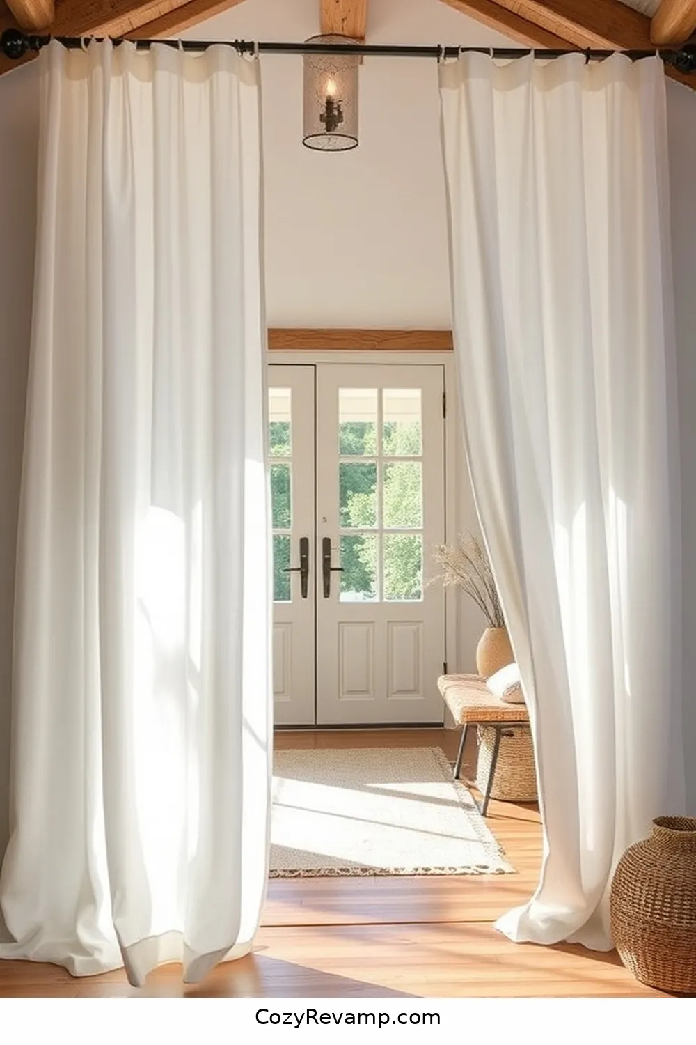 Linen Curtains to Soften Light for 24 Ways to Create a Rustic Entryway With Natural Fibers