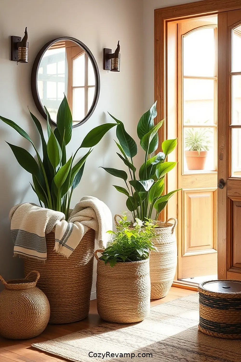 Seagrass Baskets for Organizing Essentials for 24 Ways to Create a Rustic Entryway With Natural Fibers