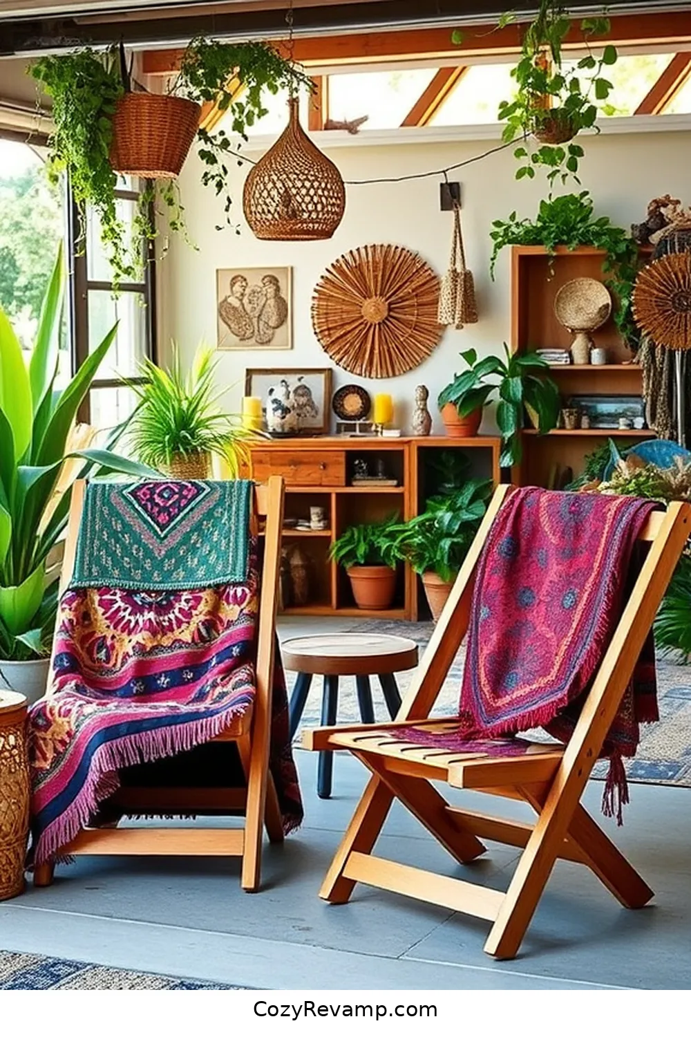 Eco-Chic Wood Folding Chairs for 25 Creative Bohemian Garage Ideas With Recycled Wood Material