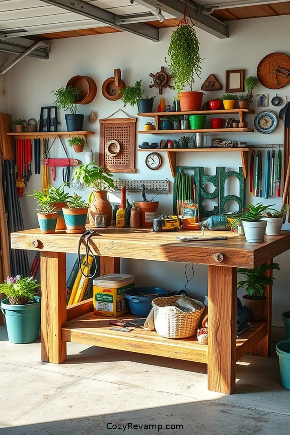 Eco-Friendly Workbench for 25 Creative Bohemian Garage Ideas With Recycled Wood Material