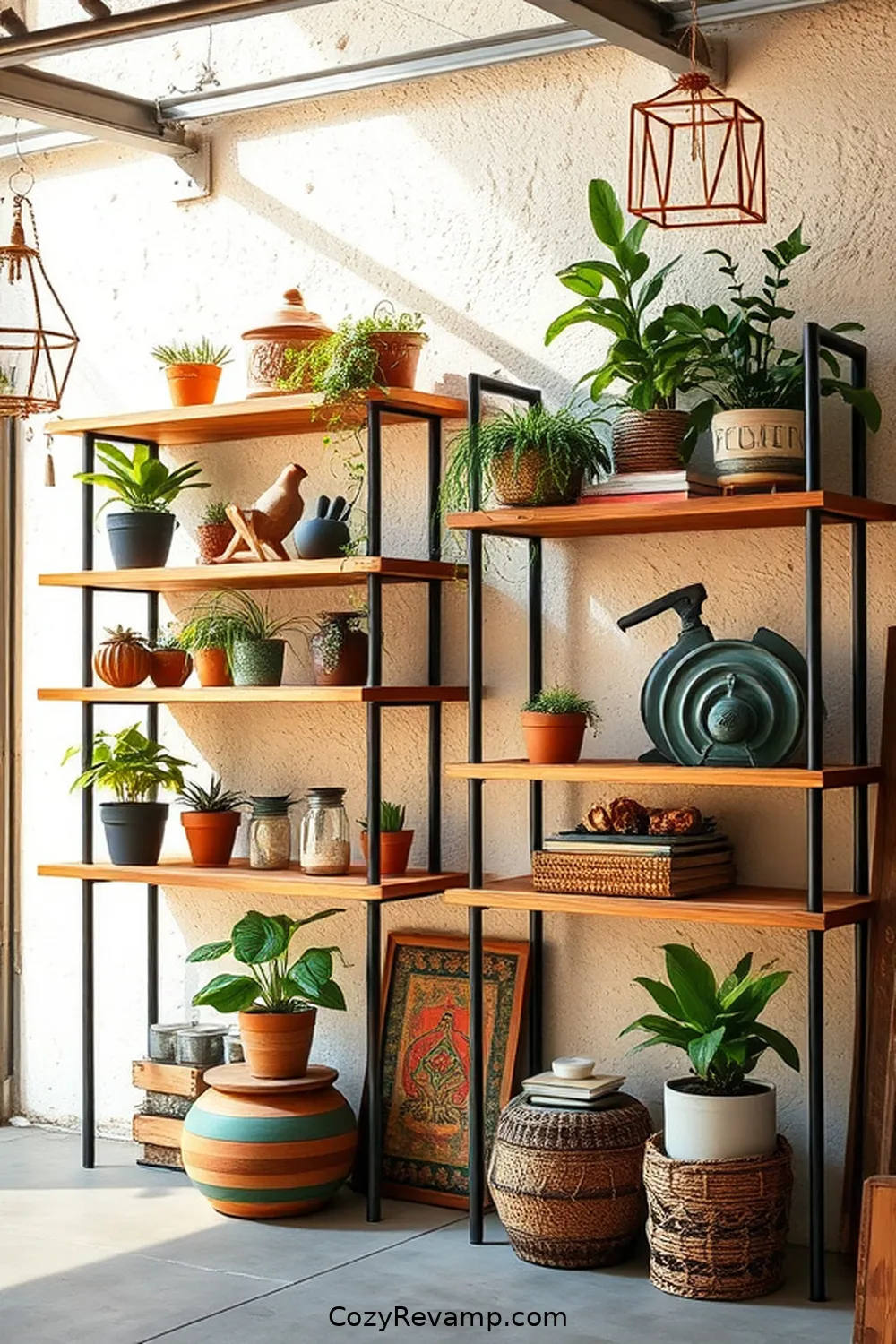 Reclaimed Wood Shelving Units for 25 Creative Bohemian Garage Ideas With Recycled Wood Material