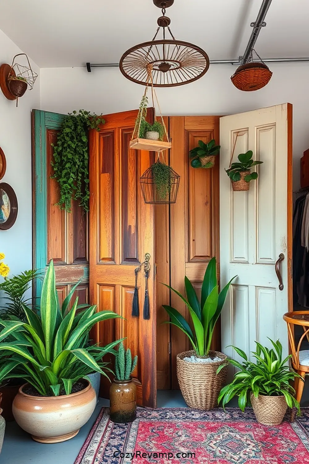 Repurposed Wooden Door Dividers for 25 Creative Bohemian Garage Ideas With Recycled Wood Material