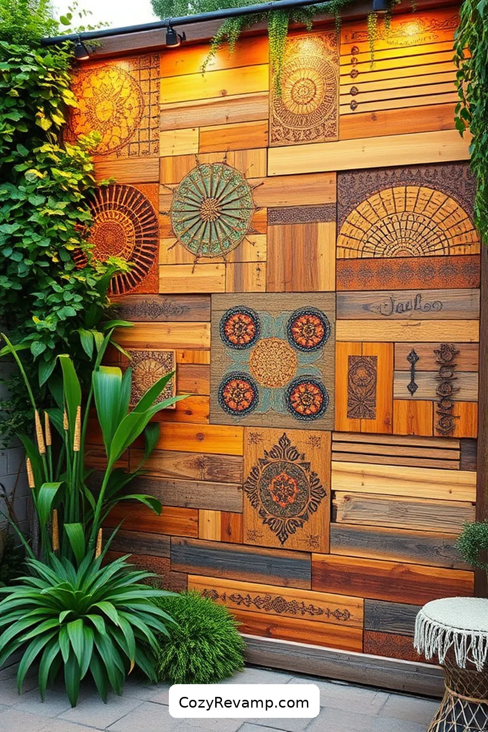 Rustic Pallet Wall Art for 25 Creative Bohemian Garage Ideas With Recycled Wood Material