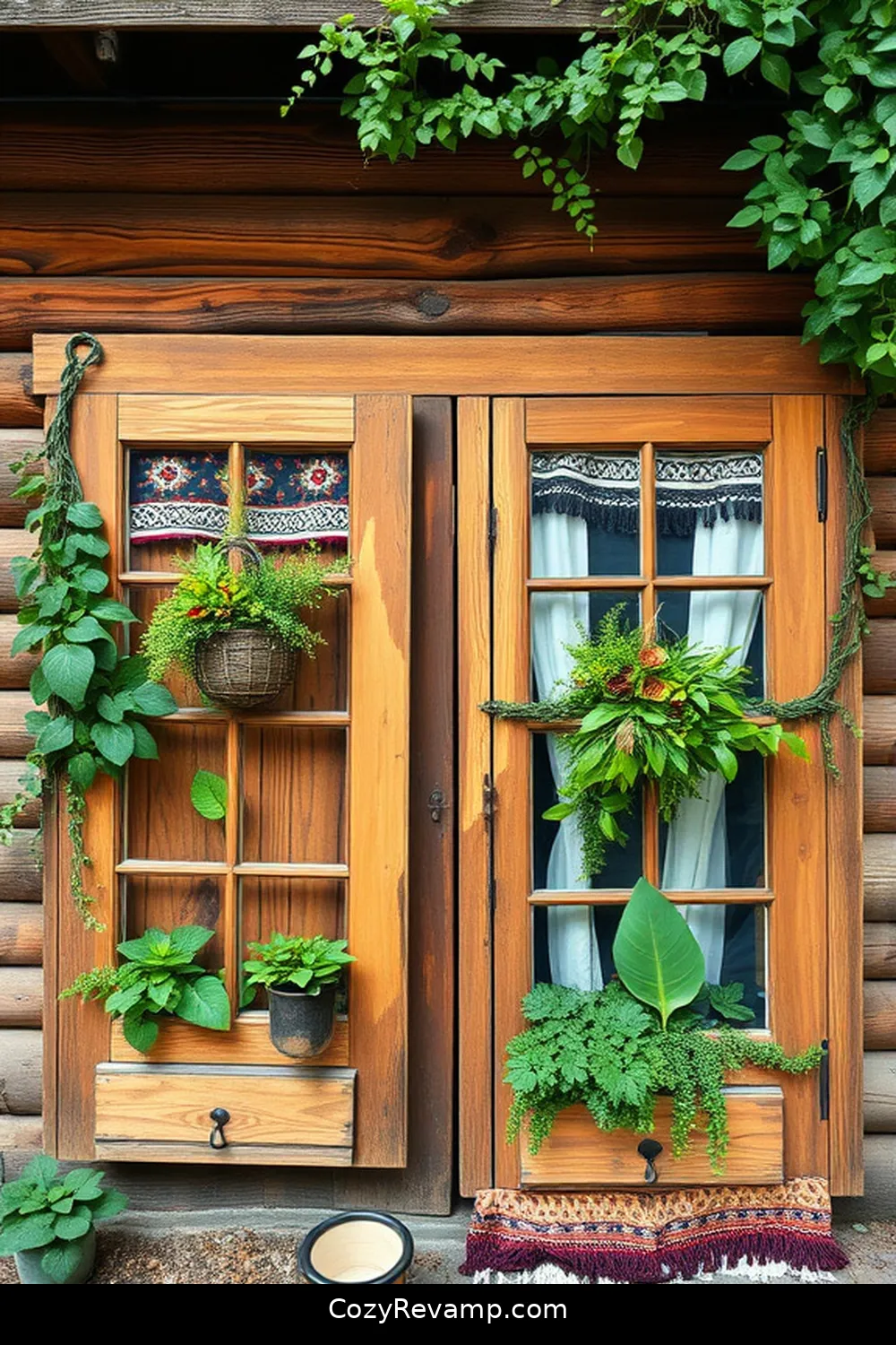 Rustic Wooden Window Frames for 25 Creative Bohemian Garage Ideas With Recycled Wood Material