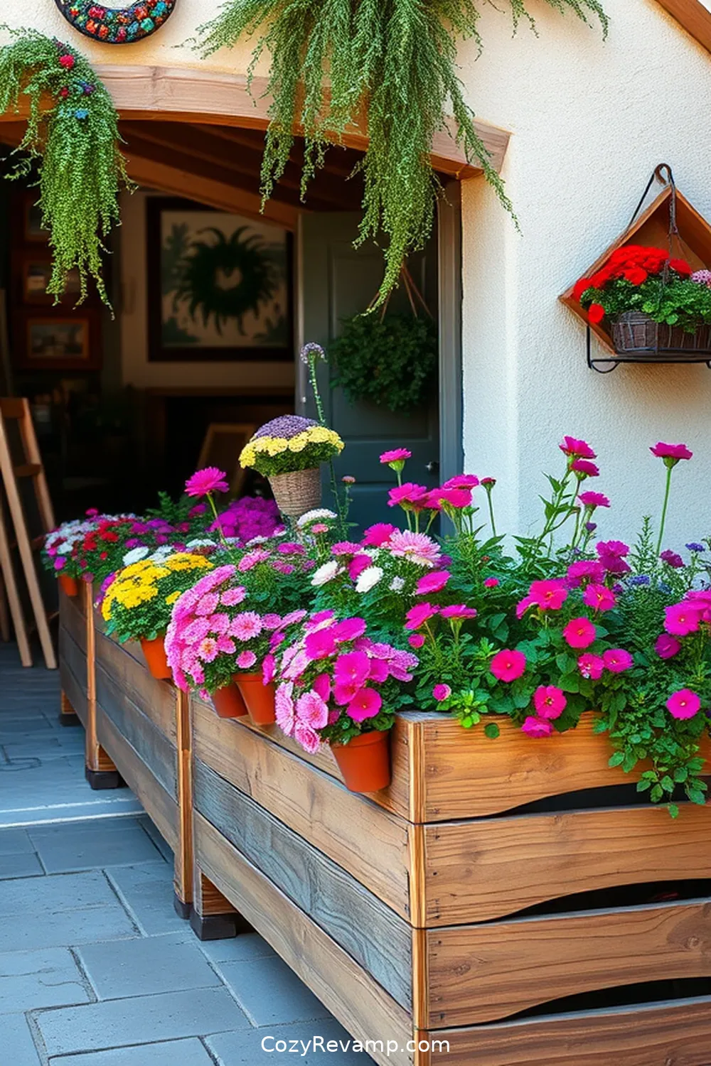 Wooden Planter Boxes for 25 Creative Bohemian Garage Ideas With Recycled Wood Material