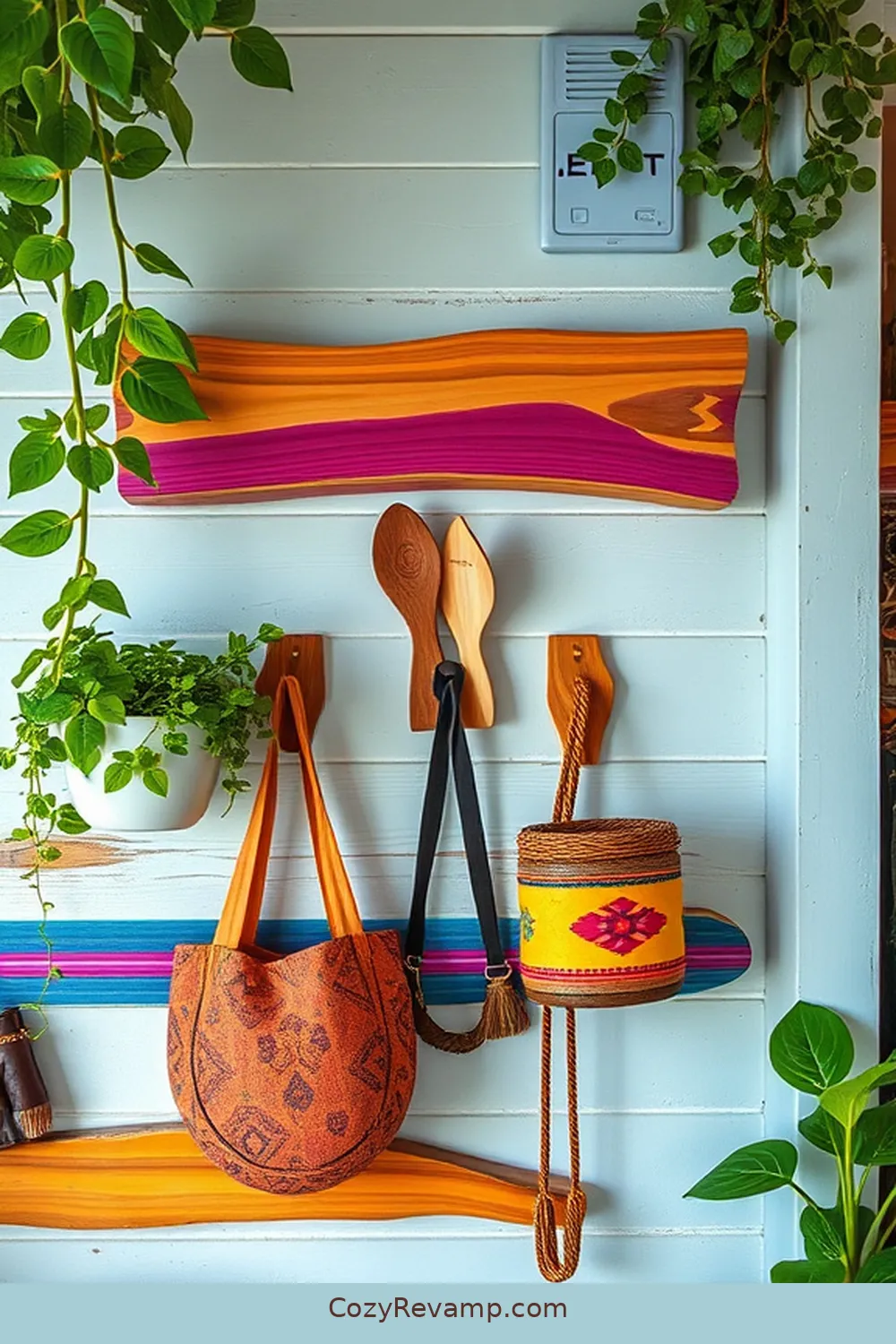 Wooden Wall Hooks for 25 Creative Bohemian Garage Ideas With Recycled Wood Material